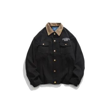 Vintage Loose Embroidered Letter Corduroy Lapel Cargo Jacket