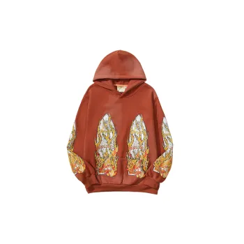 High Street Flame Letter Printed Loose Fleece Hooded Sweater