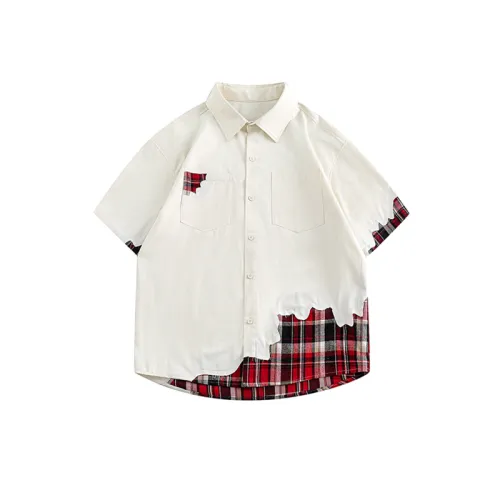 New Outdoor Mountain Cityboy Deconstructed Irregular Plaid Stitching Short Sleeve Shirt