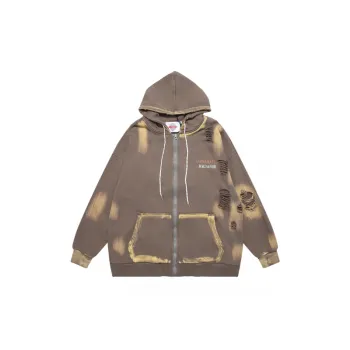 New Street Gradual Tie dye Embroidered Loose Cardigan Hooded Sweater