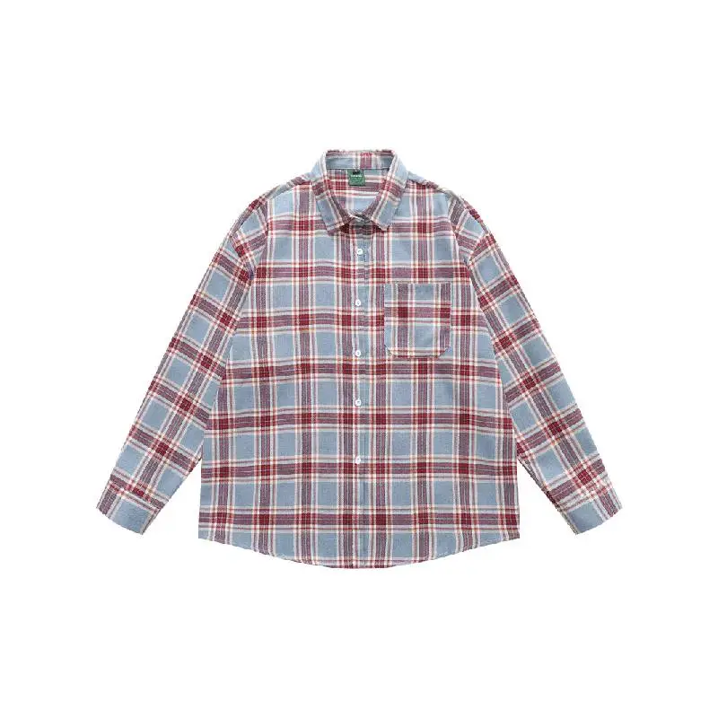Retro Plaid Cotton Blended Fabric Shirt-0