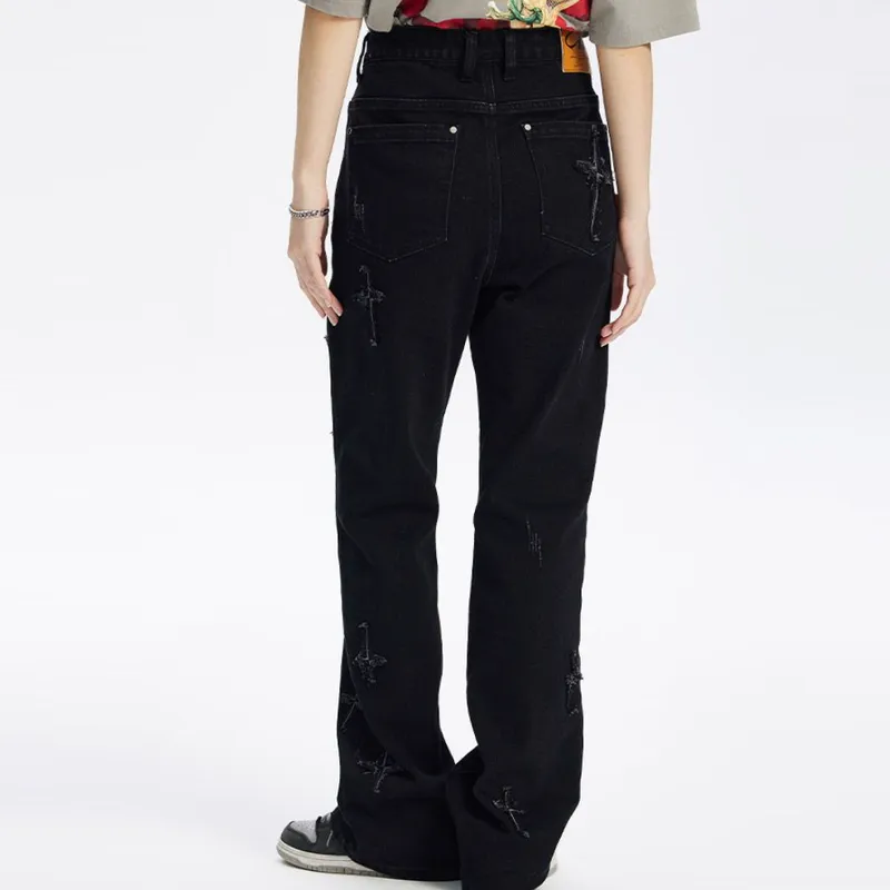 Retro Washed Embroidery Jeans-9