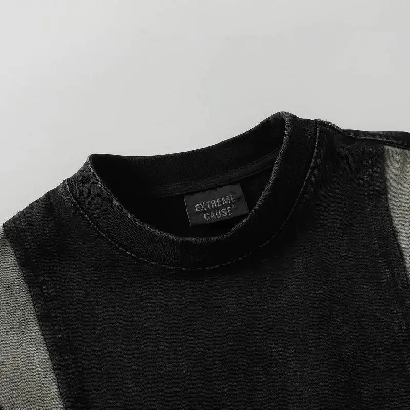 Casual Contrast Color 100% Cotton T Shirt-4