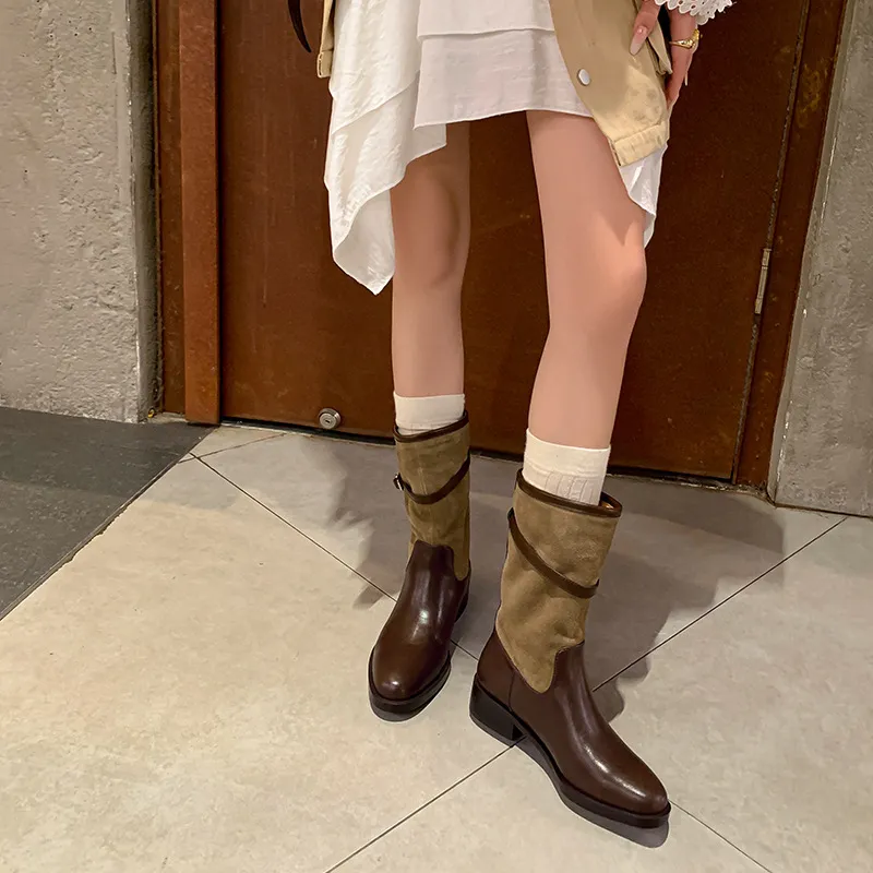 Retro Contrast Color Ankle Boots-6