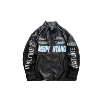High Street Hip Hop Embroidered Leather Biker Loose Casual Jacket