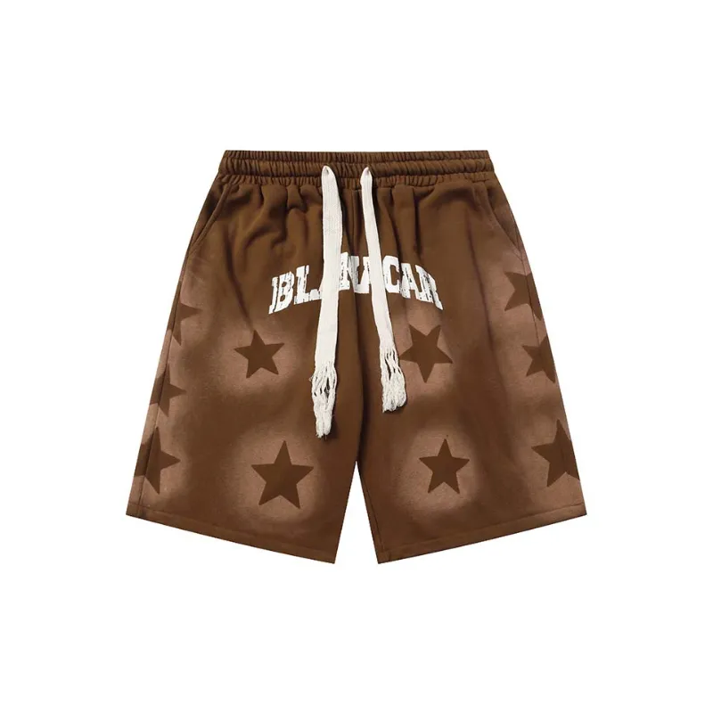 LooseWashed Star Drawstring Shorts-1