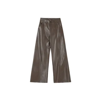 Fashionable Simple PU Leather Pants Women