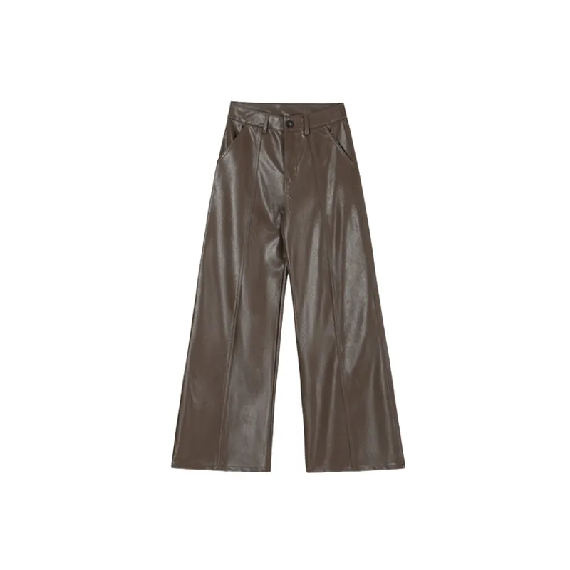 Fashionable Simple PU Leather Pants Women-0