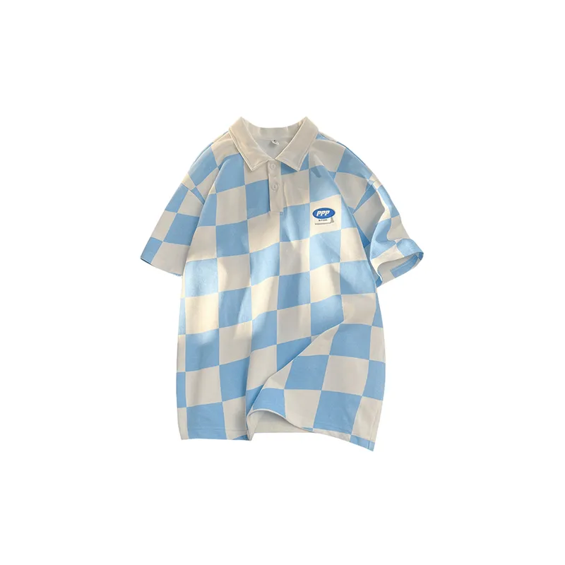 Plaid  Trendy Casual Lapel  Polo T Shirt-0