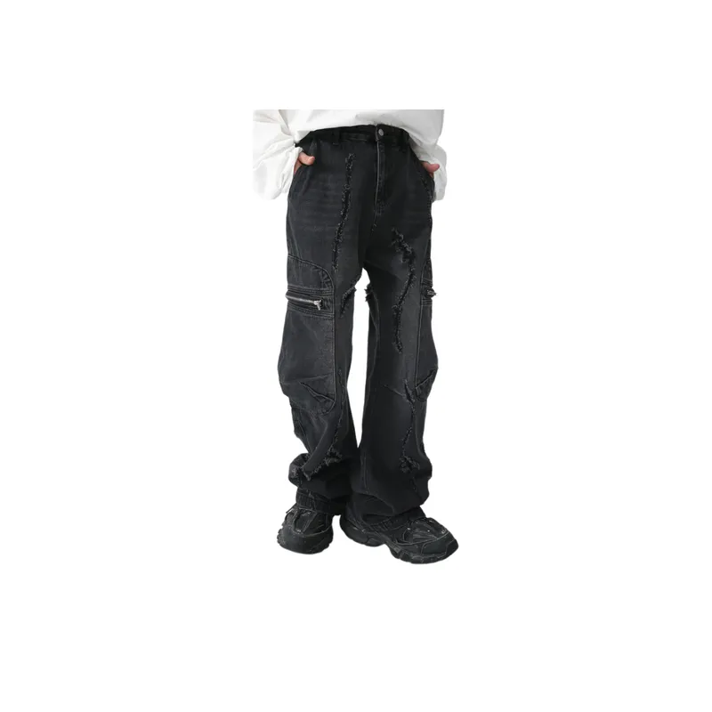 Loose Zipper Workwear Pants-4