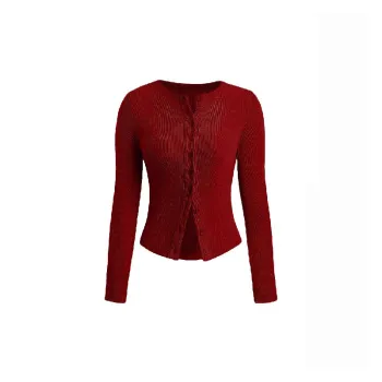 Simple Breathable Fine Rib Knit Knitwear Women