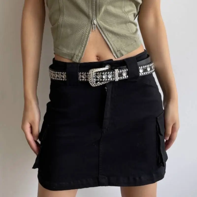 Cool Rhinestone Leather Belt-4