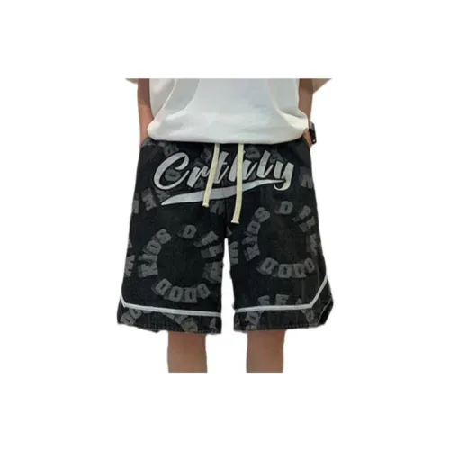 Letter Print Denim Shorts   Pants