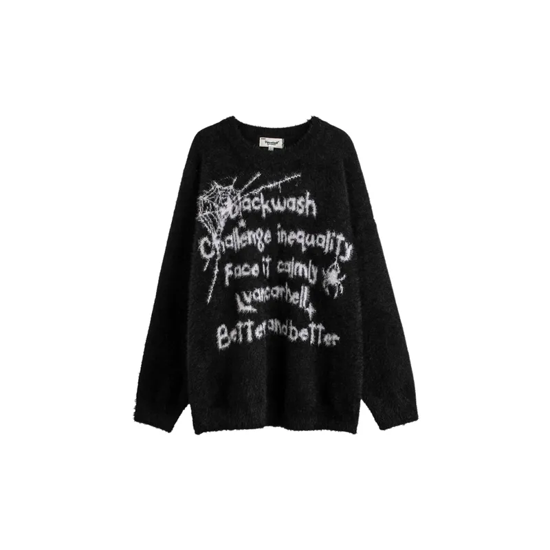 High Street Hip Hip Hop Spider Web Alphabet Jacquard Sweater