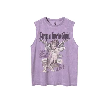Washed Angel Letter Design Vest