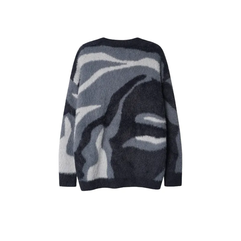 Street Lazy Zebra Seahorse Hair Crewneck Turtleneck Warm Knitted Sweater-1