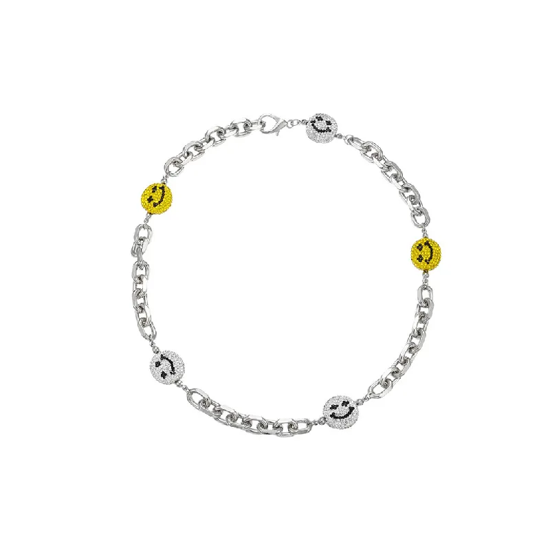 Two tone Smiley Face Patchwork Necklace