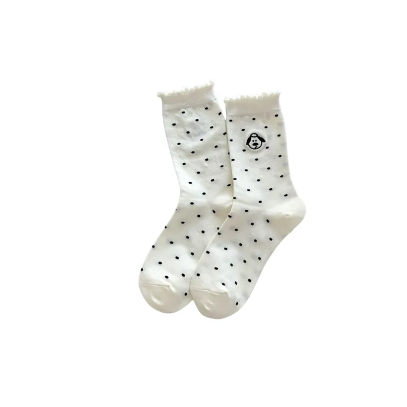 Embroidery Simple Cotton Mid Calf Sock-1