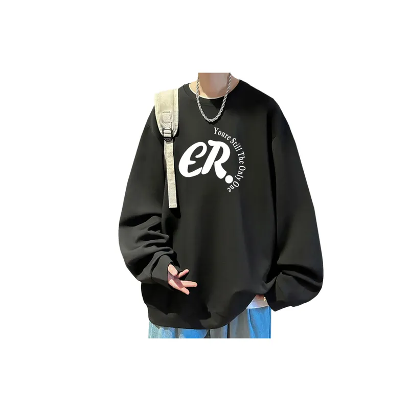 Fleece lined Thickened Crewneck Loose Hip hop Fashionable Sweatshirt-6
