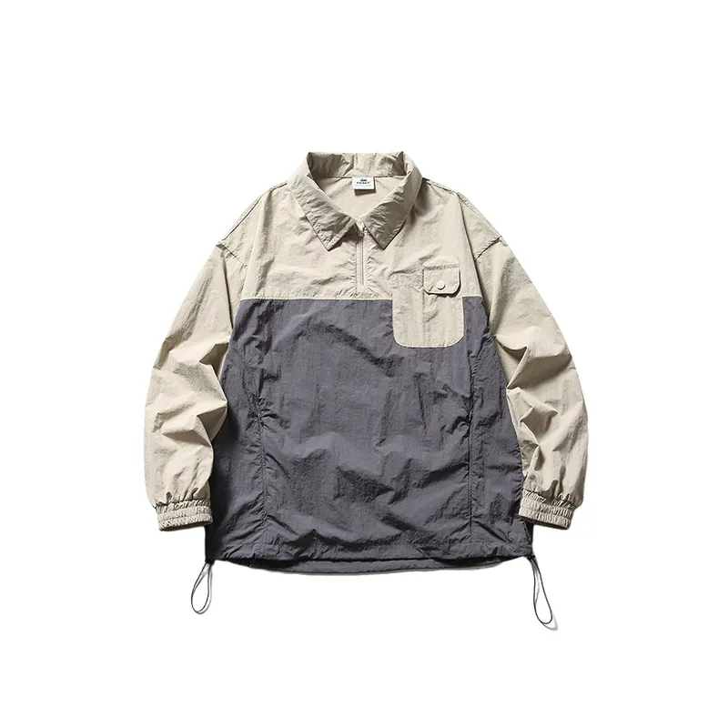 Contrast Color Stitching Pocket Decorative Lapel Shirt-0