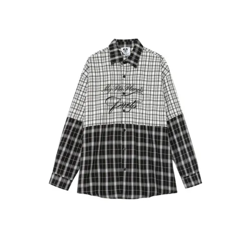 Plaid Stitching Printed Long Sleeve Lapel Shirt