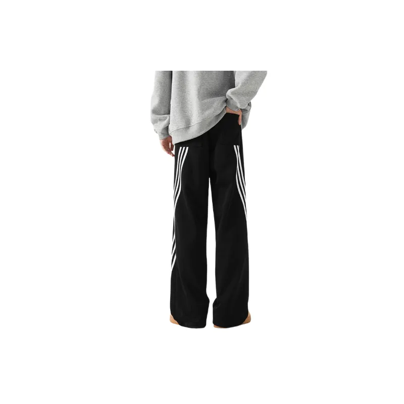 Retro Striped Blended Synthetic Fabrics Casual Pants-5