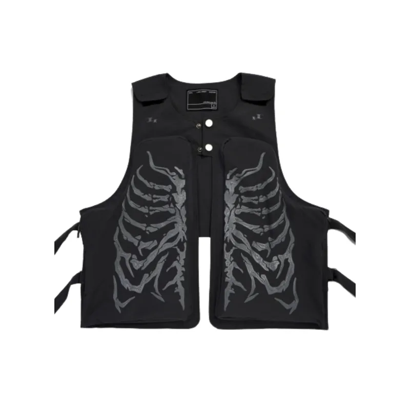 High Street Fashion Skeleton Printed Cargo Vest swag OOTD-2