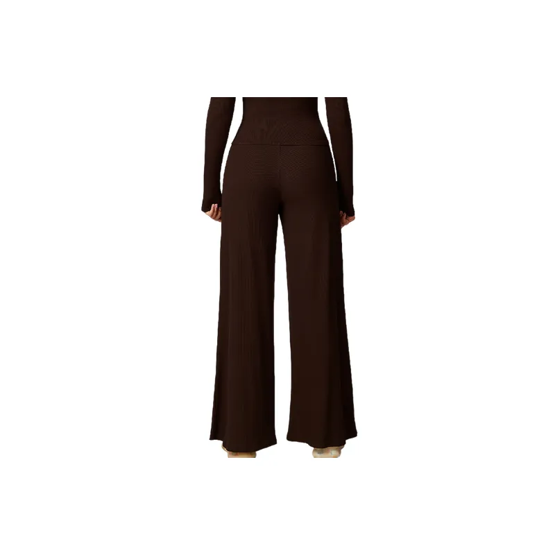 Sporty Loose Rayon Ribbed Fabric Casual Pants Women-5