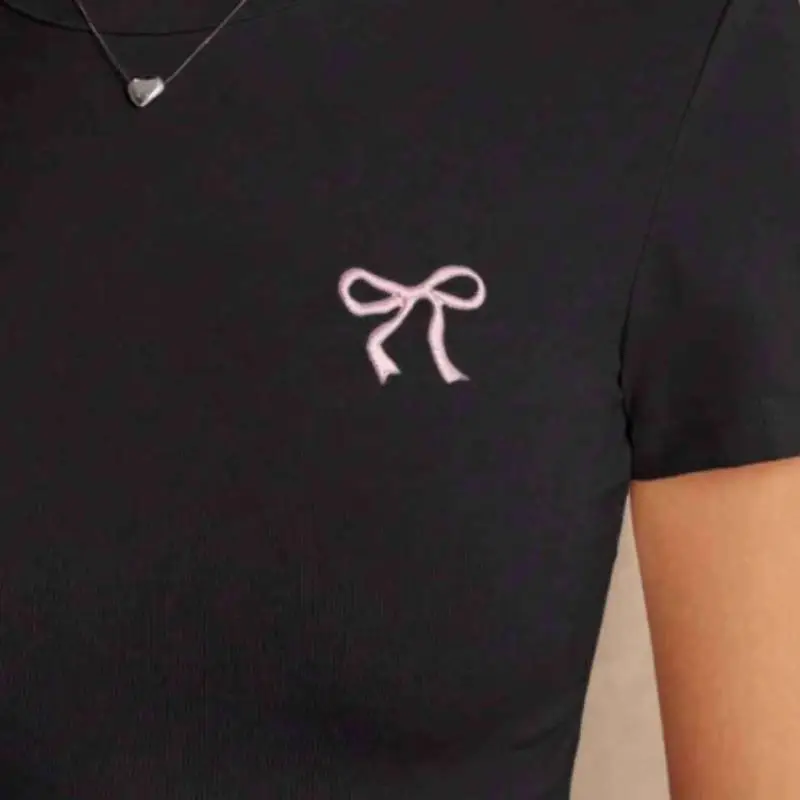 Casual Bow Polyester T Shirt Women-2