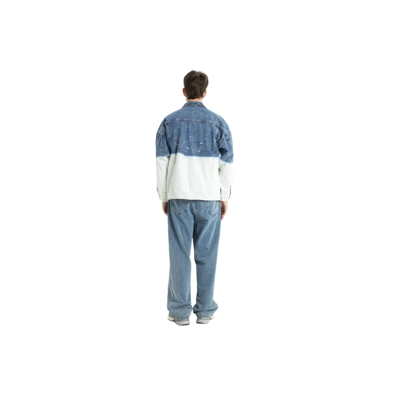 Retro Denim Gradient Color matching Washed Blue Tooling Jacket-3