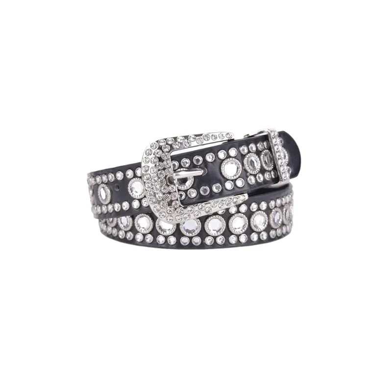 Cool Rhinestone Leather Belt-3