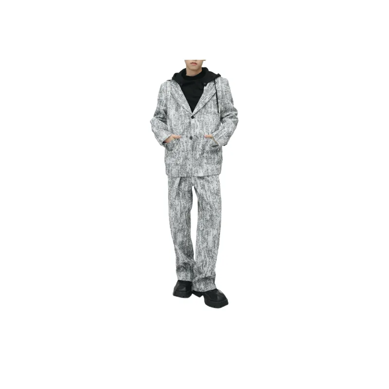 Retro Woven Contrast Color Cotton Shoulder Pad Casual Jacket and Trouser-1