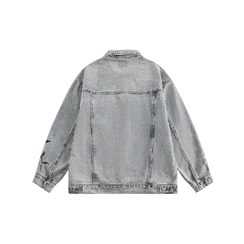 Casual Embroidered Denim Jacket-1