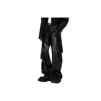 Punk Large Pockets Blended Synthetic Fabrics Leather Pants