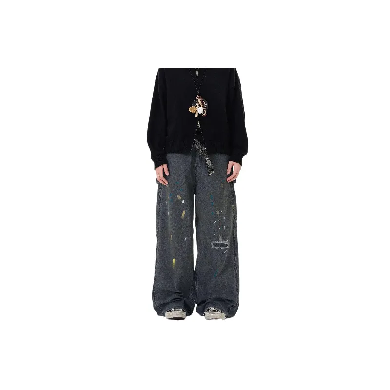 Casual Ink Painting Denim Cargo Pants-2