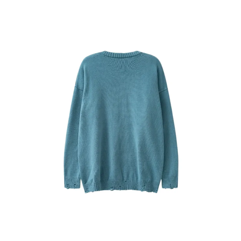 New Irregular Three dimensional Letters Jacquard Pink Round Neck Hole Base Sweater-4