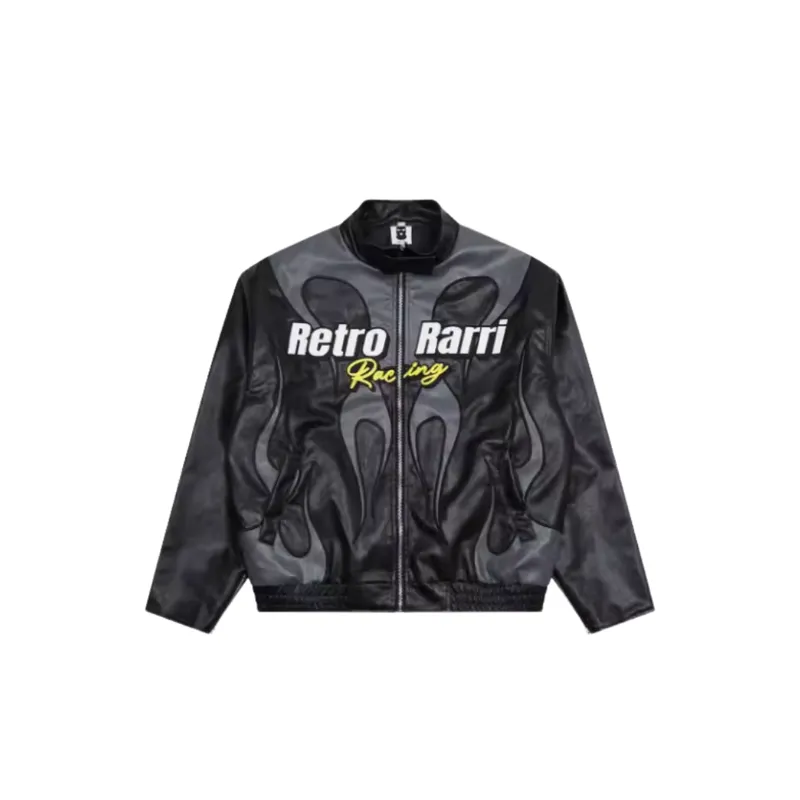 Embroidered Letter Leather Jacket-0