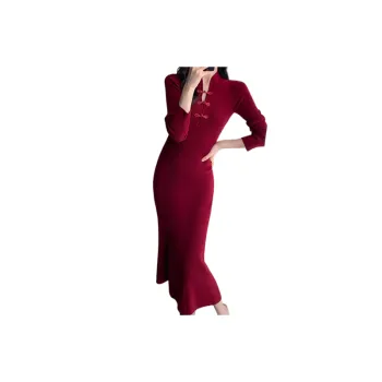 Plain Retro Dress Women