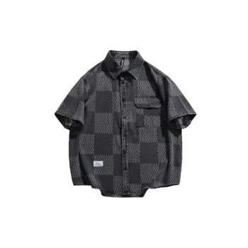 Retro Denim Plaid Short Sleeved Shirt