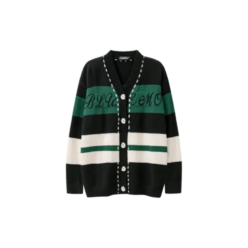High Street Open Line Rope Color Matching Single breasted V neck Loose Trendy Brand Sweater