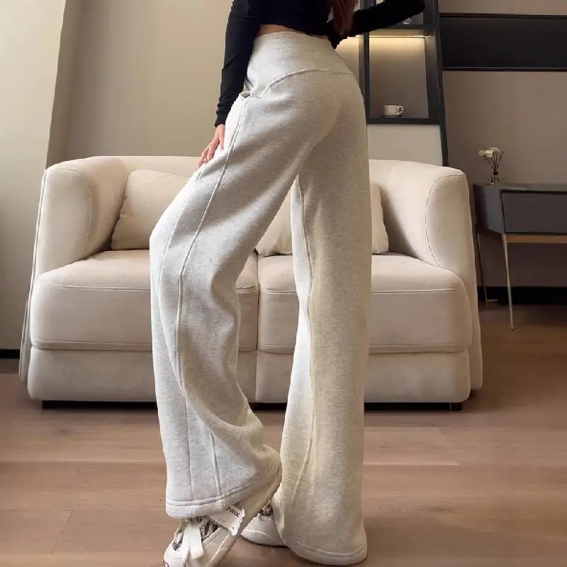 Loose Straight Leg Composite Cotton Casual Pants Women-3