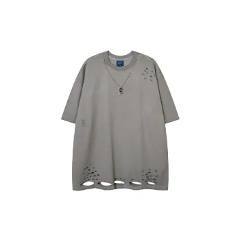 Fashionable Ripped Cotton Blended Fabric T Shirt Unisex
