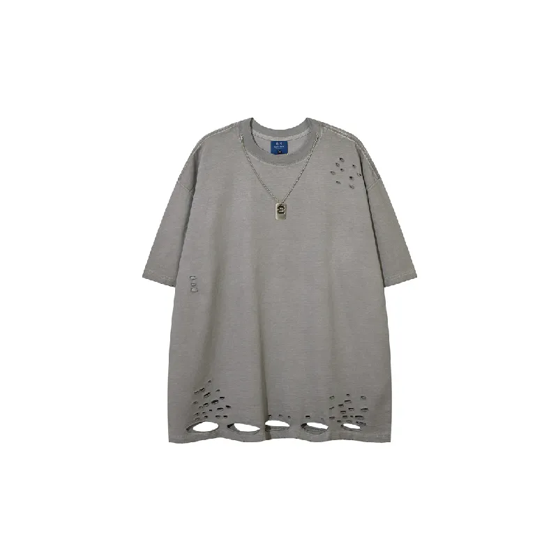 Fashionable Ripped Cotton Blended Fabric T Shirt Unisex-2