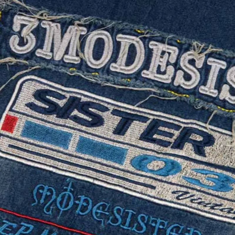 Loose Embroidery Denim T Shirt-2