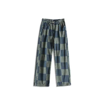 High Street Ins Fashion Brand Jacquard Plaid Jeans
