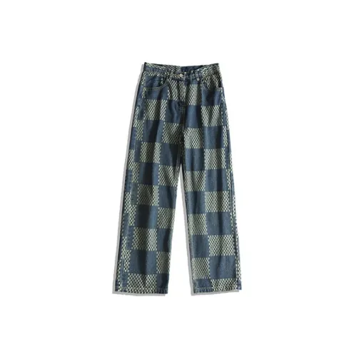 High Street Ins Fashion Brand Jacquard Plaid Jeans