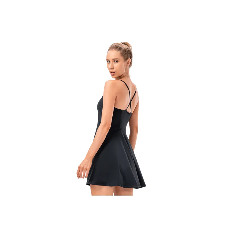 Simple Breathable Nylon Spandex Slip Dress Women-5
