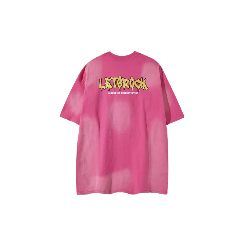 Cartoon Distress Cotton Blended Fabric T Shirt-1