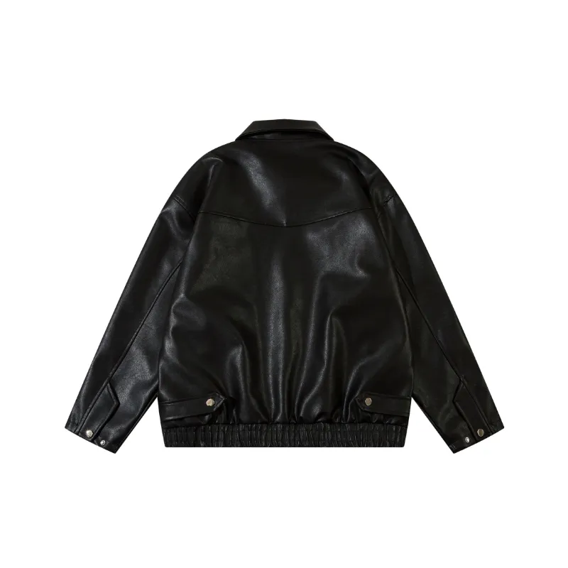 Casual Embroidery Leather Jacket-1
