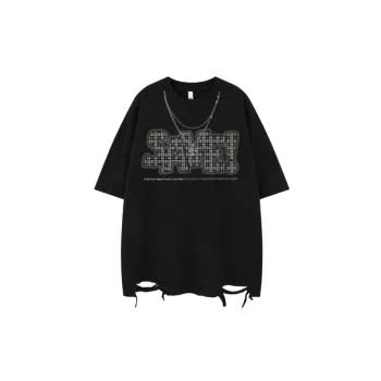 Retro Ripped Cotton Blended Fabric T Shirt Unisex